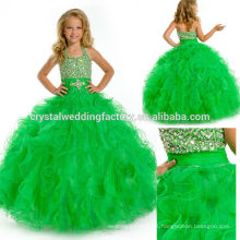 2014 de lentejuelas rebordeado ruffled falda vestido de fiesta largo verde niñas desfile vestido CWFaf5767